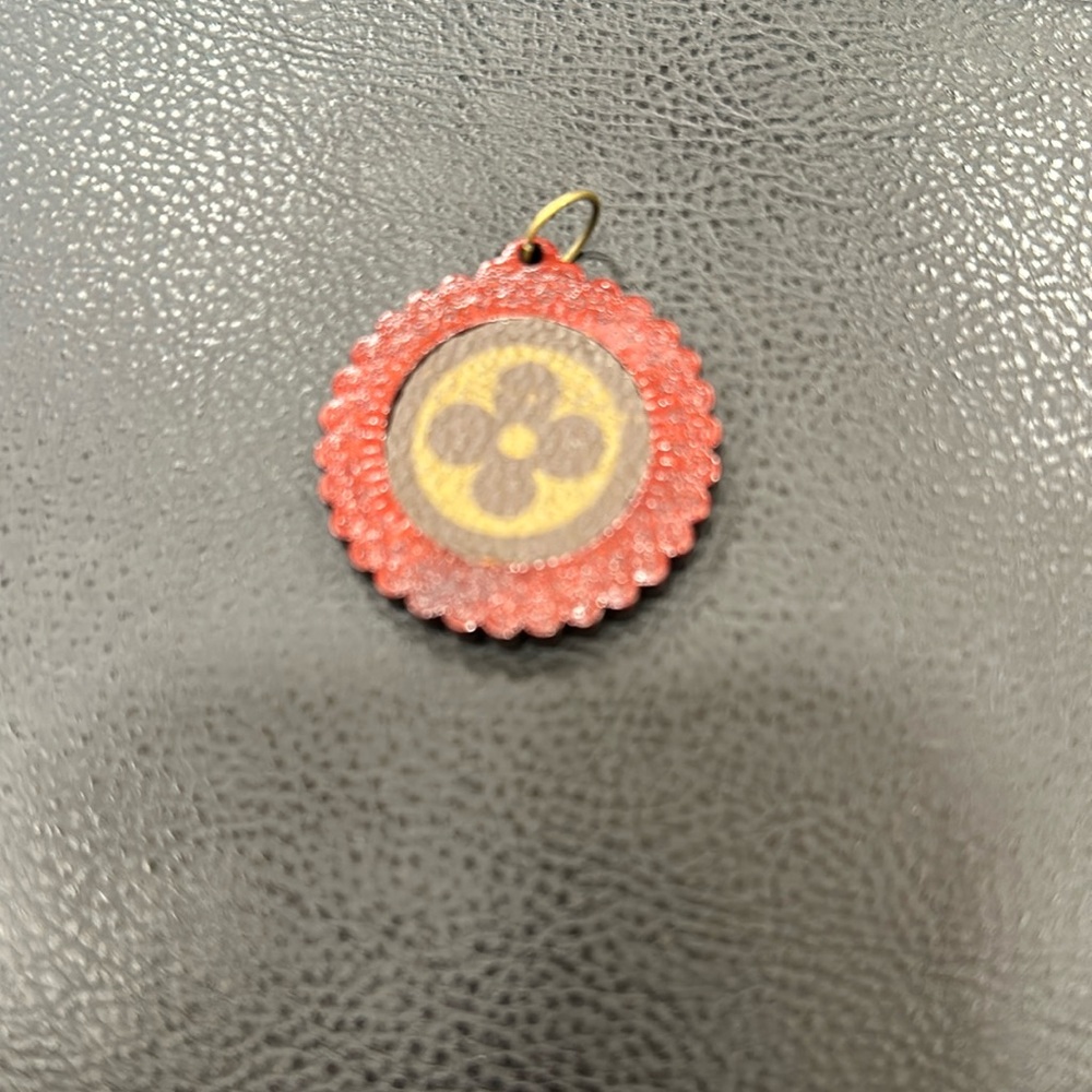 Wooden Necklace Charm with upcycled Louis Vuitton monogram charm